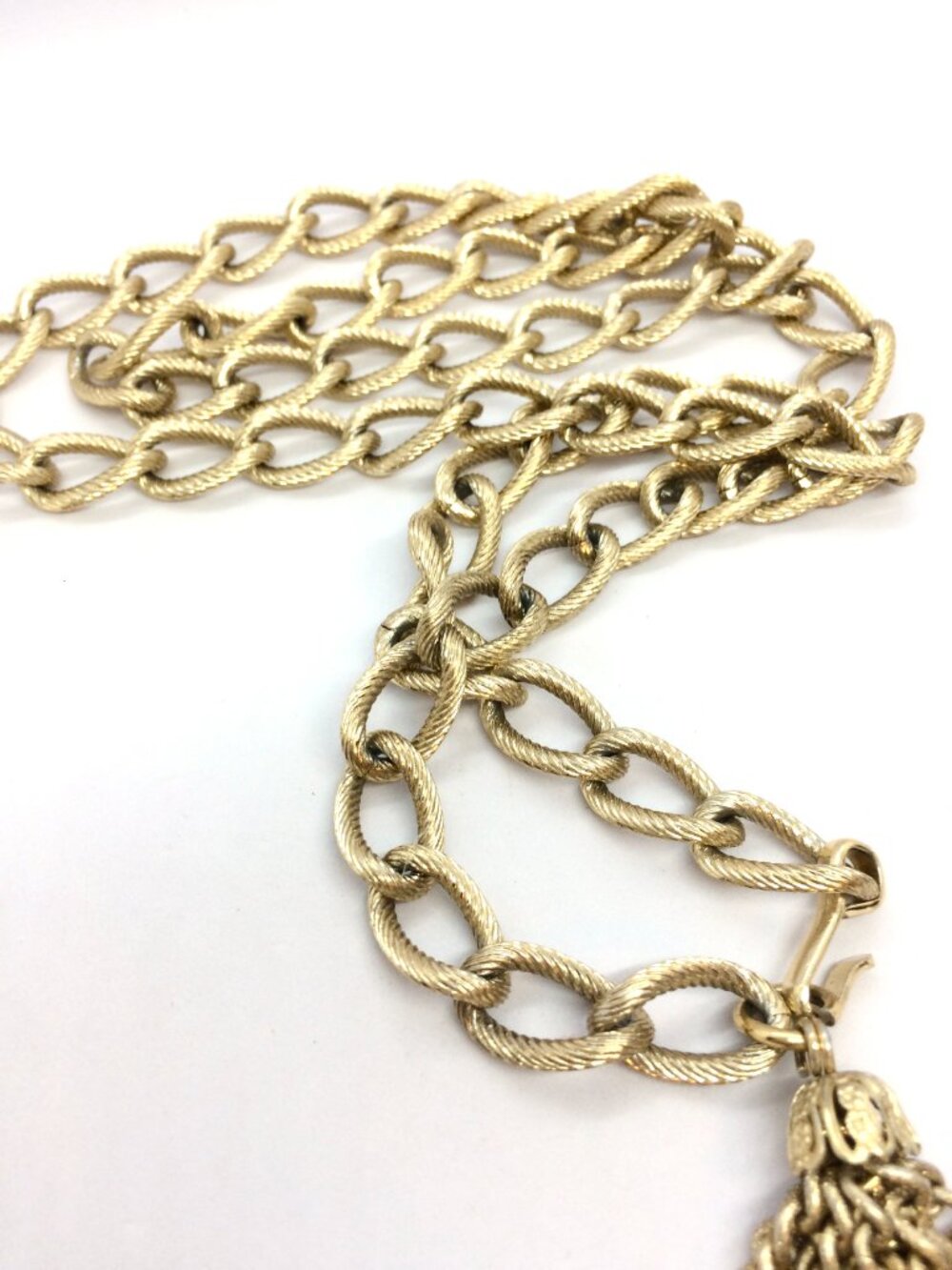 VINTAGE TASSEL BELT Gold Tone Rope Chain Convertible Necklace Statement - Picture 7 of 10